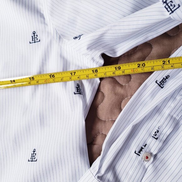 Lands' End Nautical Anchor Logo Non Iron Button Up White Striped Shirt - Picture 9 of 13